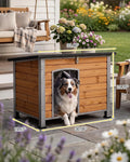 Suumerpety Indoor Outdoor Dog House,Anti-Chewing Iron Frame Dog Kennel,Wood Warm Pets Home,Weatherproof Outside Shelter for Feral Animal 33.5" (L) X 22" (W) X 25.2" (H) Brown