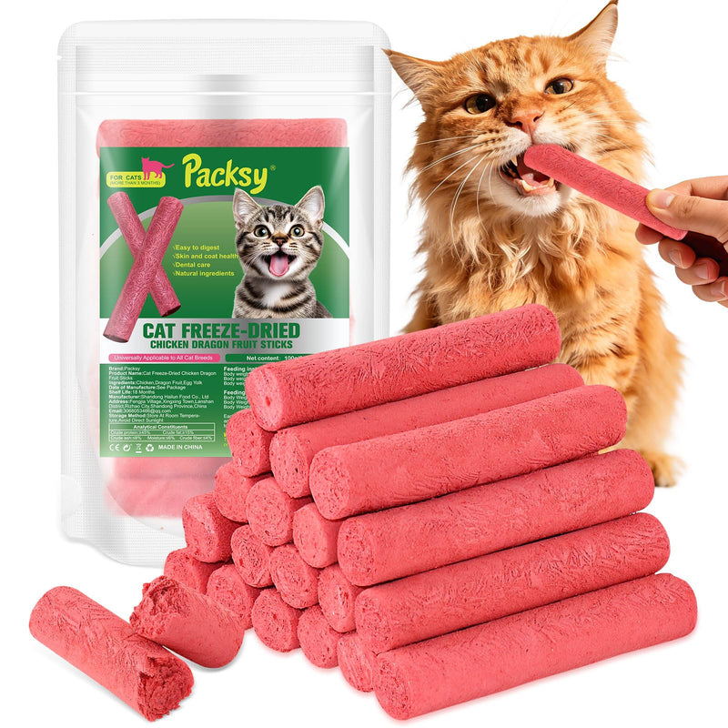 Packsy 100g/3.52oz Freeze-Dried Chicken & Dragon Fruit Sticks for Cats,High-Protein, All-Natural Treats,Irresistible Flavor & Crunchy Texture,Perfect for Training & Rewards