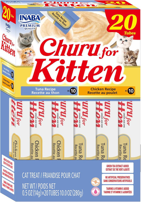 INABA Churu Kitten Cat Treats Lickable Tubes, Tuna Chicken Variety, 20ct