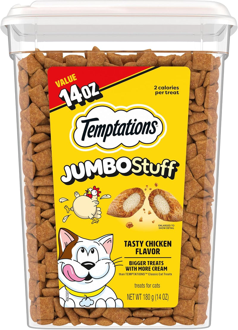 Temptations Jumbo Stuffed Cat Treats, Crunchy and Soft Cat Treats, Tasty Chicken Flavor, 14 oz. Tub