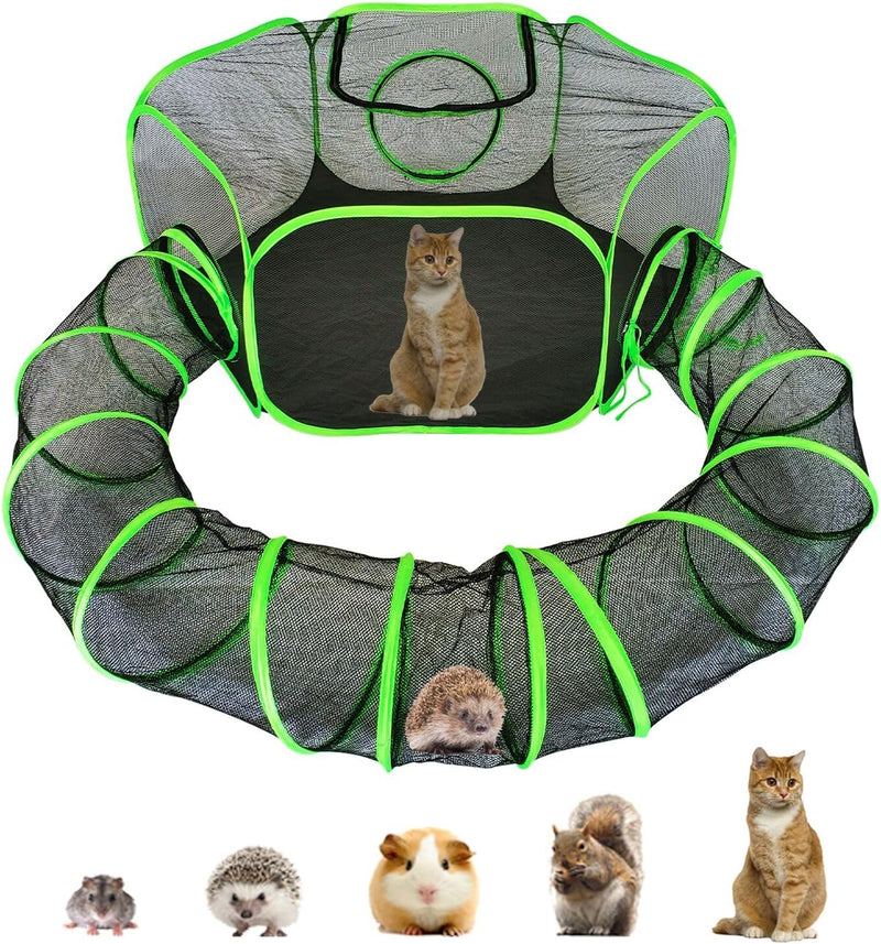 Small Animal Playpen Guinea Pig Hedgehog Cage Rabbit Cage with Fun Surround Tunnel Breathable & Transparent Pop Open Exe