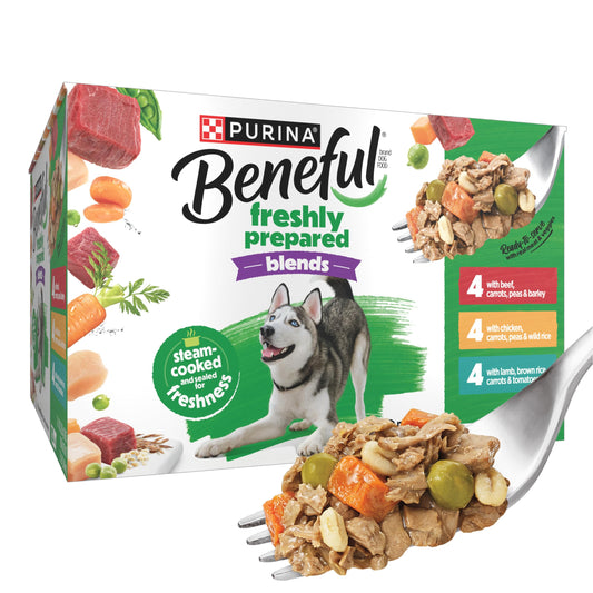 Purina Beneful Freshly Prepared Blends Wet Dog Food Variety Pack with Beef, Chicken, or Lamb Dog Food - (Pack of 12) 10 oz. Tubs