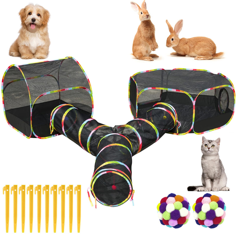 Naielfopet Outdoor Cat Enclosure, 3-in-1 Portable Pop Up Cat Mesh Tent with Tunnel for Cat Run, Easy Set Up and Foldable Catio Playground for Indoor Cats, Rabbits & Small Animals, Includes Storage Bag