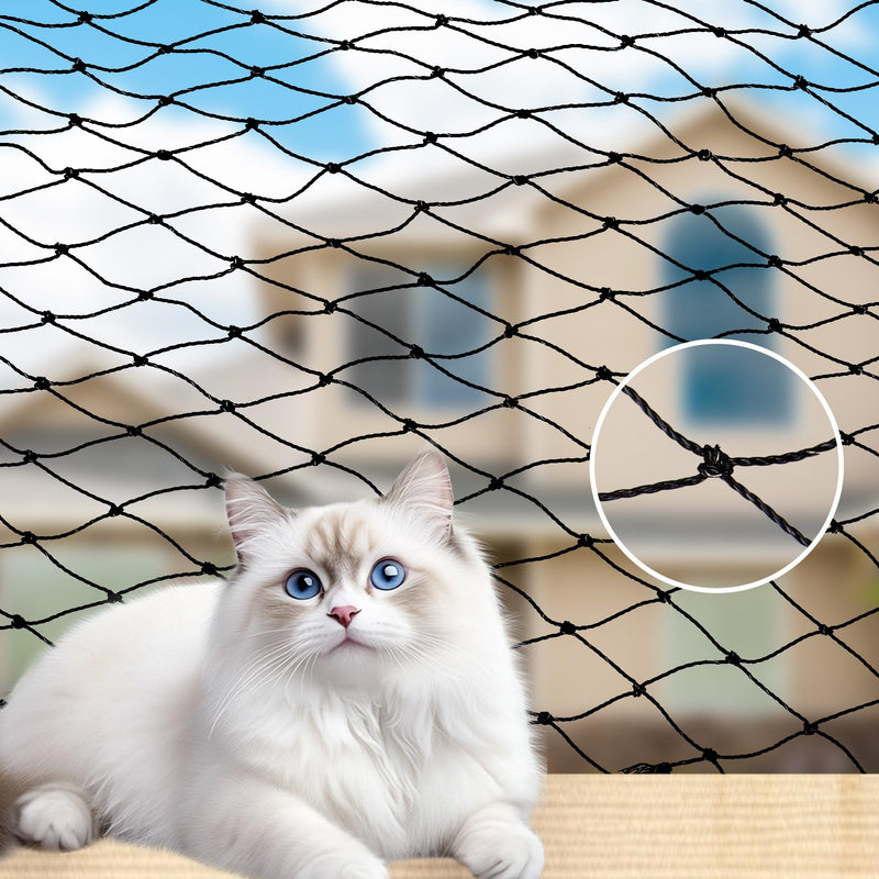 Klmnop Cat Netting Balcony, 10 x 13 ft Steel Reinforced Safety Screen for Pets Anti-Fall, Cat Mesh Fence for Balcony, Window, Stair(Black)