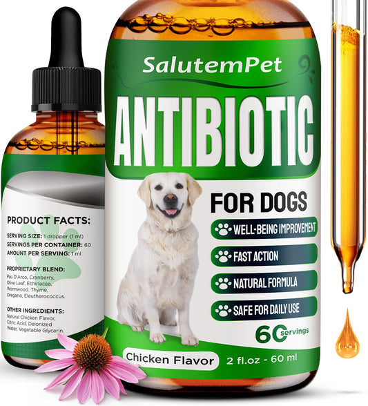 Dog Antibiotics for Infections, Cough, & Itching | Natural Antibiotics for Dogs for All Ages to Promote Wound Healing | Dog UTI Treatment and Tooth Infection Treatment | Chicken Flavor | 2 Oz