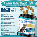 Woyamay Flea Treatment for Cats, 200 Treats Flea and Tick Prevention for Cats Chewables, Natural Cat Flea and Tick Treatment Chews Daily Oral Flea Supplement, Kitten Cat Flea Treatment, Chicken Flavor