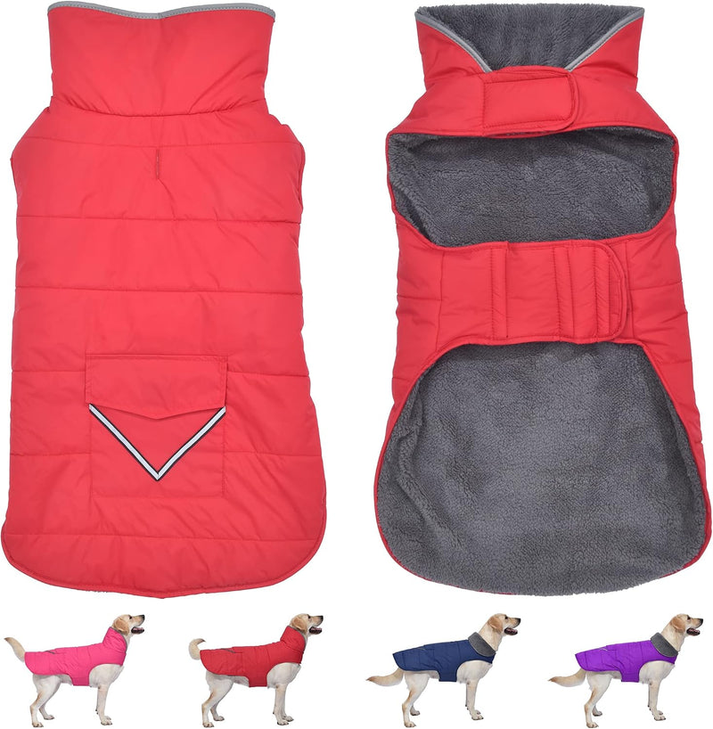 Petglad Waterproof Dog Winter Coat with Pocket, Fleece Snow Vest for Dogs