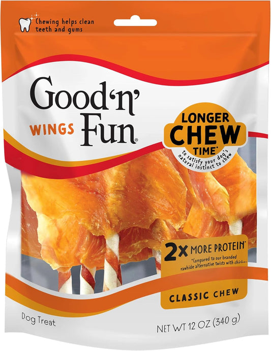 Good 'n' Fun Wings Long-Lasting Dog Treat, With Real Proteins, Premium Chicken and Beef Hide, Supports Dental Health, Mental Stimulation, 12 oz