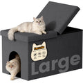 Fecuria 3-in-1 Cat Litter Box Enclosure with Odor Control, Multi-Functional Hidden Litter Box Furniture Bench, Dog Proof, Space-Saving Ottoman Cabinet with Flip-Up Lid, Storage Footrest, Dark Grey