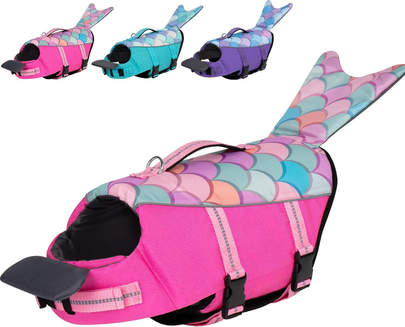 cyeollo Mermaid Dog Life Jacket Chin Float Support Dog Life Vest, Pink, S