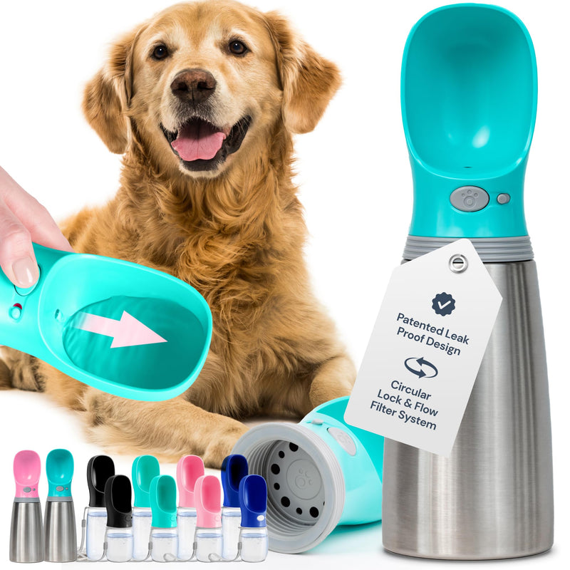 MalsiPree Leak Proof Stainless Steel Portable Dog Water Bottle - 24 oz, Blue Water Dispenser for Pets - Outdoor Dog Travel Water Bottle - for Trail Hiking, Park Visit & Beach Days