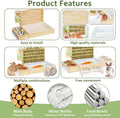 4 in 1 Rabbit Hay Feeder with Litter Box, Small Animals Hay Rack with Water Bottle, and 2 Bowls, Wooden Bunny Hay Holder