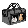 Groxkox Cat Carrier for 2 Cats, Foldable Double Cat and Dog Carrier, Small to Medium Size, 2 Front Zippered Compartments,Two Pets Carrier for Travel,Mulitple Cat Carrier (Dark Gray with Flat Pocket)