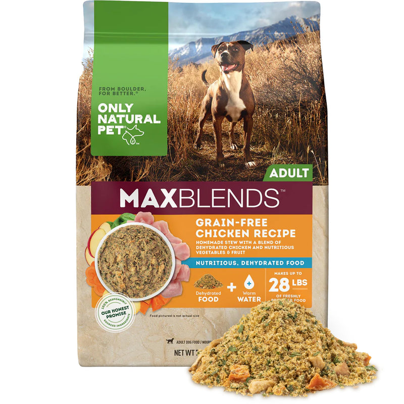 Only Natural Pet MaxBlends Grain Free Chicken Recipe Dehydrated Dog Food Formula - High Protein Homemade Stew, Nutrient-Dense Meal for Canine Health - Chicken RecipeFlavor - 7 lb Bag (Makes 28 lbs)