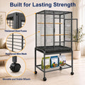 54-Inch Bird Cage with Horizontal Wire Design, Wrought Iron Bird Flight Cage with Rolling Stand, and Slide-Out Tray Suit