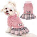 YUDODO Fleece Small Dog Sweater Dress with Bowtie, Warm Girl Dog Clothes