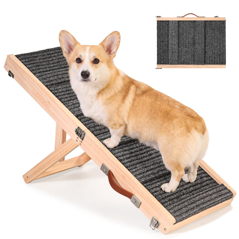 Crazyou Foldable Dog Ramp for Bed & Couch, Portable Dog Stairs for Small Dogs with 4 Adjustable Heights from 9.25'' to 17.72