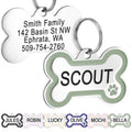 GoTags Stainless Steel Pet ID Bone Round and Heart Shaped Tags with Enamel Paw Design, Personalized Dog and Cat Tags, up to 5 Lines of Custom Text, Engraved on Both Sides (Sage, Regular Bone)