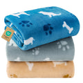 Luciphia 1 Pack 3 Blankets, Cute Dog Printed Fluffy Fleece Pet Blanket for Dogs Cats Washable, Warm Soft Throw Cover for Crate Couch, Gifts Puppy Essentials, Blue/Grey/Khaki, Small (23x16 inch)