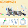 TEASIK 2-Pack Large Cat Tunnel Beds - Indoor & Outdoor,Kitten Collapsible Spring Tunnel Toy with Feather and Bell,Interactive Spring Toys for Cats & Kittens（Yellow and Blue）