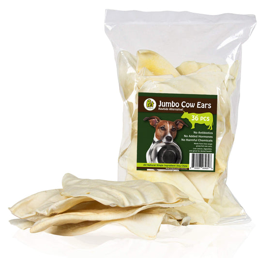 PET MAGASIN Premium Natural Jumbo Cow Ears - Original 36-Pack Dog Treats, Long-Lasting Super Chew, FDA Registered Facility