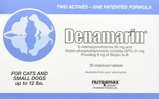 Nutramax Denamarin for Small Dogs and Cats, Liver Health Supplement with S-adenosylmethionine (SAMe) plus Silybin, Liver Support for Dogs and Cats, Coated Tablets, 30 Count