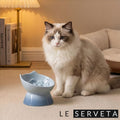 LE SERVETA Macarons Series Ceramic Slow Feeder Cat Bowl, Raised Puzzle Feeder, Anti Vomiting Cat Slow Feeding, Elevated Food Bowl, Whisker Friendly Pet Bowl with Cute Ear Design (Gradient Blue)