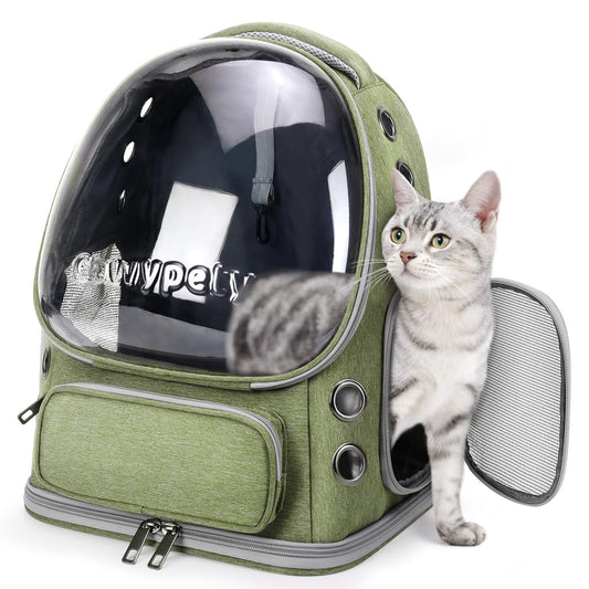 Cawypety Cat Backpack Carrier, Breathable Cat Carrier Large Space Bubble Pet Backpack for Kitty Small Dog , Safety & Foldable Pet Carrier for Travel Hiking Walk Car Vet