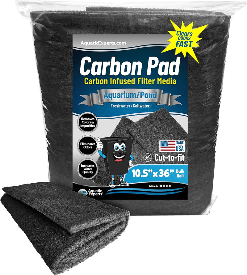 Aquarium Carbon Pad – Cut‑to‑Fit Carbon Infused Filter Pad Media for Crystal Clear Fish Tanks and Ponds, 3/8