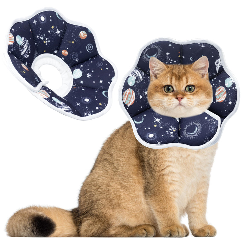 Maiiu Soft Adjustable Cat Cone Collar, Comfortable Recovery Collar for Cats After Surgery (Dark Blue, Small)