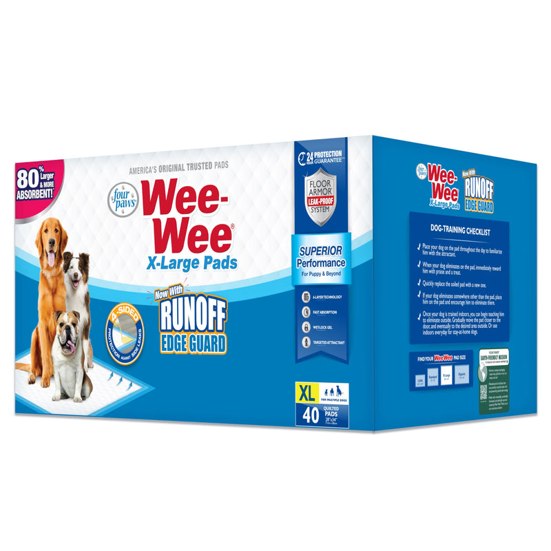 Four Paws Wee-Wee Superior Performance Unscented Extra-Large Pee Pads for Dogs & Puppies, Quilted Leak-Proof Dog Housebreaking Potty Training Floor Protection, 28