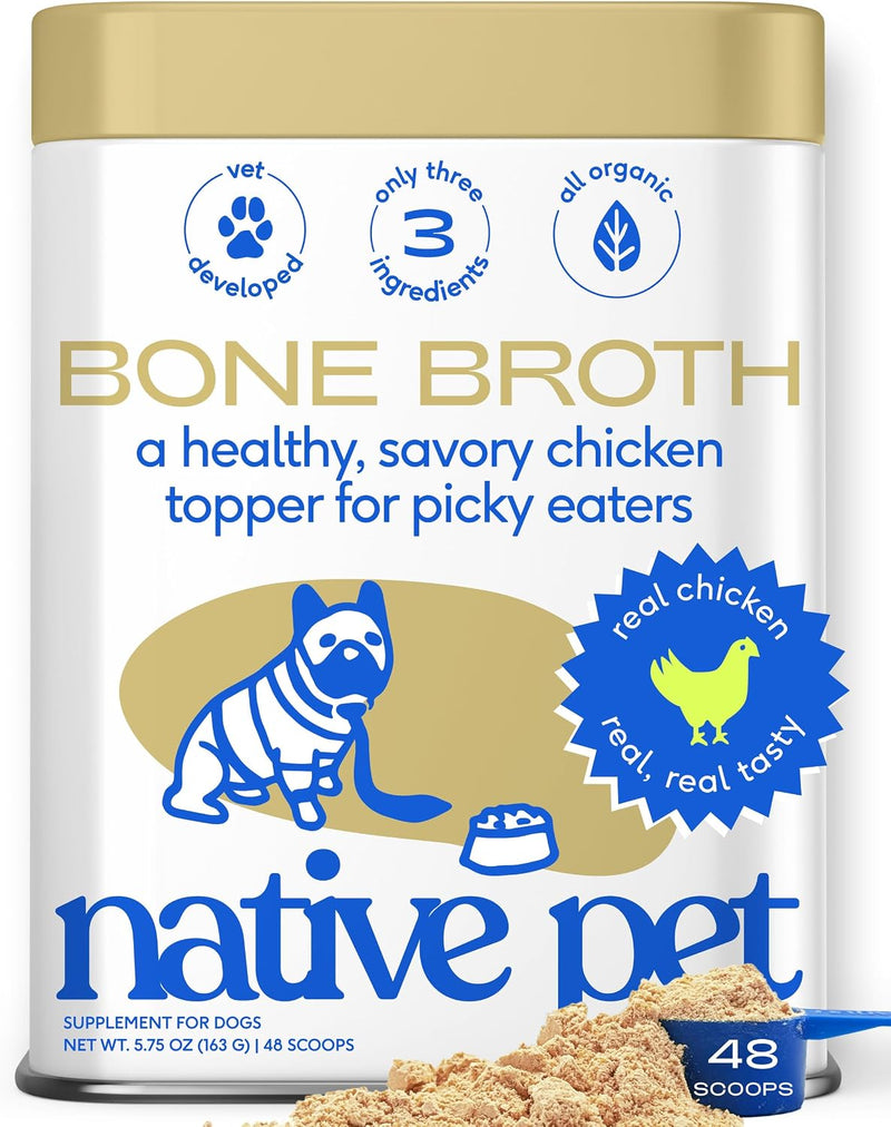 Native Pet Bone Broth for Dogs and Cats - Chicken Bone Broth Powder Dog Food Toppers for Picky Eaters - Provides Extra N
