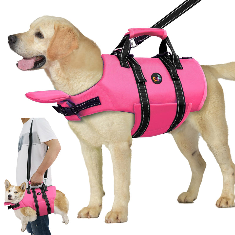 Dogcheer Dog Life Jacket with Zipper and Rescue Handle, Ripstop Puppy Life Vest with Chin Float for Swimming, Adjustable Swim Water Vest for Small Medium and Large Dogs-Pink,L