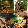 Crested Gecko Tank Accessories, Reptile Bridge and Plants with Coconut Shell Ladder Hideout, Natural Terrarium Decor for