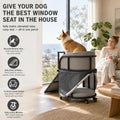 Dog Window Perch with Stairs – 6-in-1 Velvet Pet Sofa with Ramp, Detachable Feeding Tray, Privacy Blackout Curtain, 360°