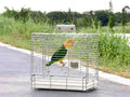 YOOSO WING Bird Carrier Travel Cage - 304 Stainless Steel Portable Folding Bird Travel Cage with Parrot Feeder Cups & Standing Perch for Smaller Birds Conures Lovebird Cockatiel Parakeets (White)