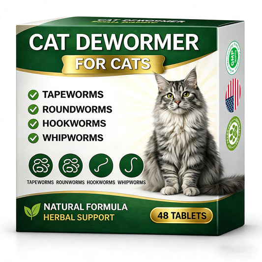 Dewormer for Cats, Broad Spectrum Dewormers for Cats and Kittens, Cat Dewormer for All wormers, Hookworms, Whipworms, Tapeworms & Roundworms, Promotes Digestive Comfort & Daily Balance, 48 Tablets