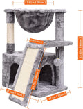 SYANDLVY Cat Tree for Indoor Cats Large Adult, Modern Activity Tower with Scratching Posts & Board, Condo with Plush Perch, Climbing Stand with Cradle & Hanging Ball for Play, Light Grey