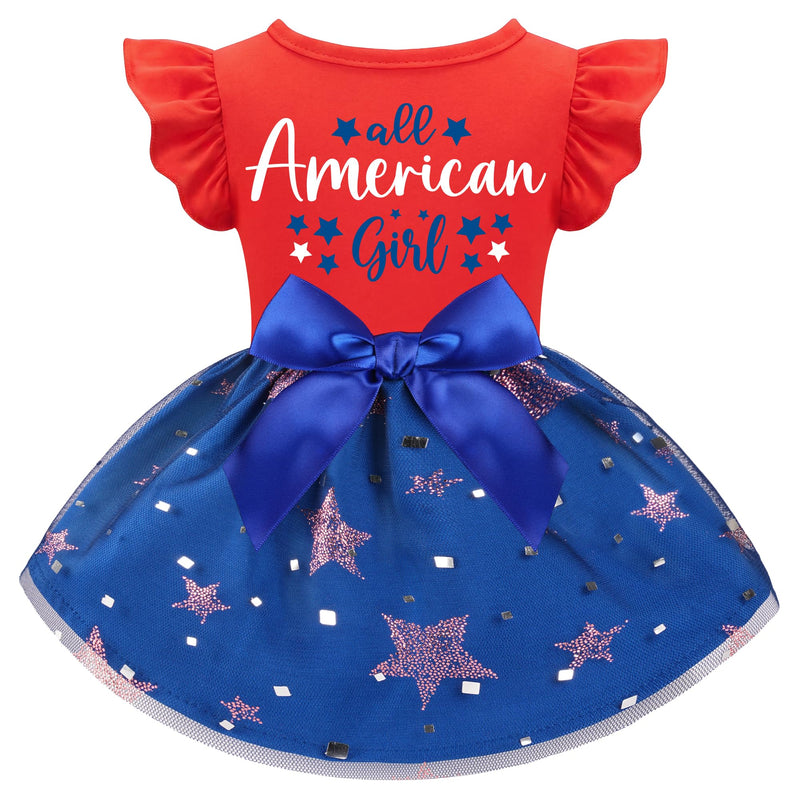 Dog 4th of July Outfit Adorable Ruffle Dog Dress with Elegant Bowknot Tulle Patriotic Puppy Clothes for Small Medium Dogs Cats Boys Girls Pets