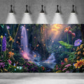 Fantasy Garden Aquarium Background Sunset Waterfall and Flowers Terrarium Backdrop Tropical Forest Lush Plant Magic Butt