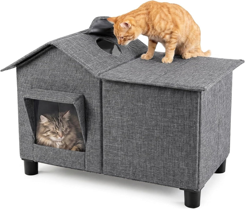 Love's cabin Outdoor Cat House Weatherproof Elevated Cat Bed, Grey, Large