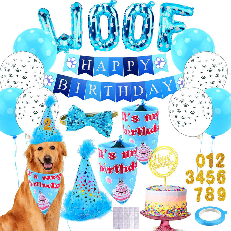 Dog Birthday Party Supplies, Adjustable Dog Bandana Set with Hat, Banner, Balloons and Bow Tie for Party Decorations Festive Accessories Party Photos & Celebrations- Large Medium Small Pet Puppy Dogs
