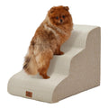 Joydeco Dog Stairs for Bed 17.1" H, 3-Step Pet Steps for Small Dogs and Cats, Dog Steps for High Bed, Non-Slip Balanced Ramp Indoor Pet Stairs, Beige