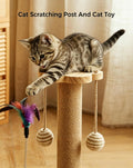 KHALOR Cat Scratching Post for Kittens, 4 in 1 Wooden Cat Scratcher Toy, 17.7" Tall Scratch Post with 2 Level Cat Track Balls, Interactive Feather Toy and 2 Sisal Hanging Balls for Indoor Kittens