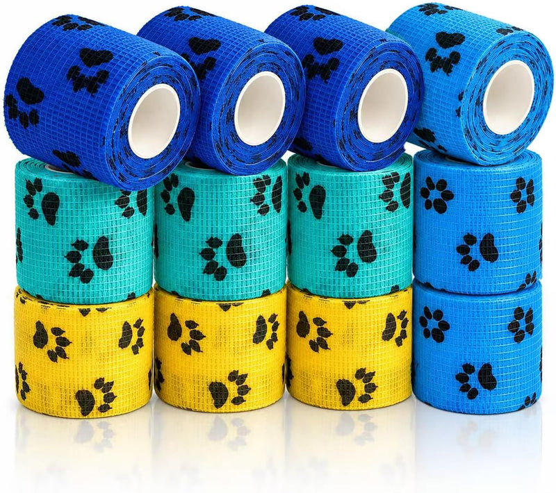 12 Rolls Vet Wrap Cohesive Bandages for Dogs, Cats, Horses & Other Pets