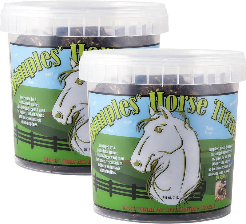 Dimples Horse Treats with Pill Dimples - Pack of Two 3lb Tubs (6lbs Total) of USA-Made Horse Cookies with Beet Pulp - Ta