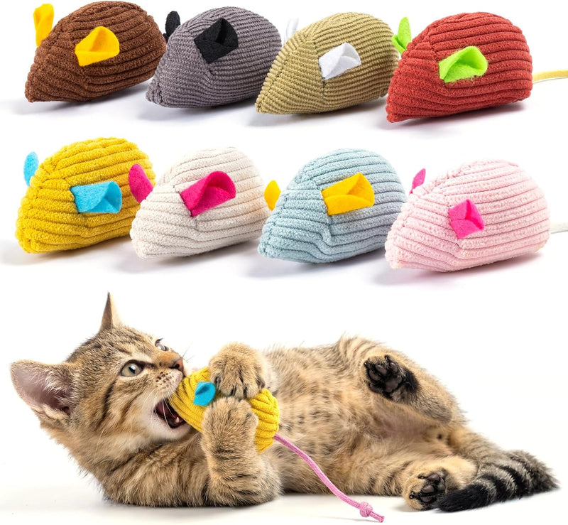8Pcs Catnip Cat Mice Toys Interactive Mouse Cat Toy for Indoor,Adult & Kitten Cat Toys for Playing, Chewing & Teeth Clea