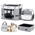 PETEASE Portable Cat Playpen with Litter Box, Cat Enclosure for Camping, Cat Recovery Playpen After Surgery, Foldable Indoor Outdoor Pet Tent for Cats Rabbits Puppies (Light Gray)