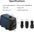 210GPH Submersible Water Pump, Quiet Aquarium Pond Fountain Pump