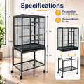 54-Inch Bird Cage with Horizontal Wire Design, Wrought Iron Bird Flight Cage with Rolling Stand, and Slide-Out Tray Suit